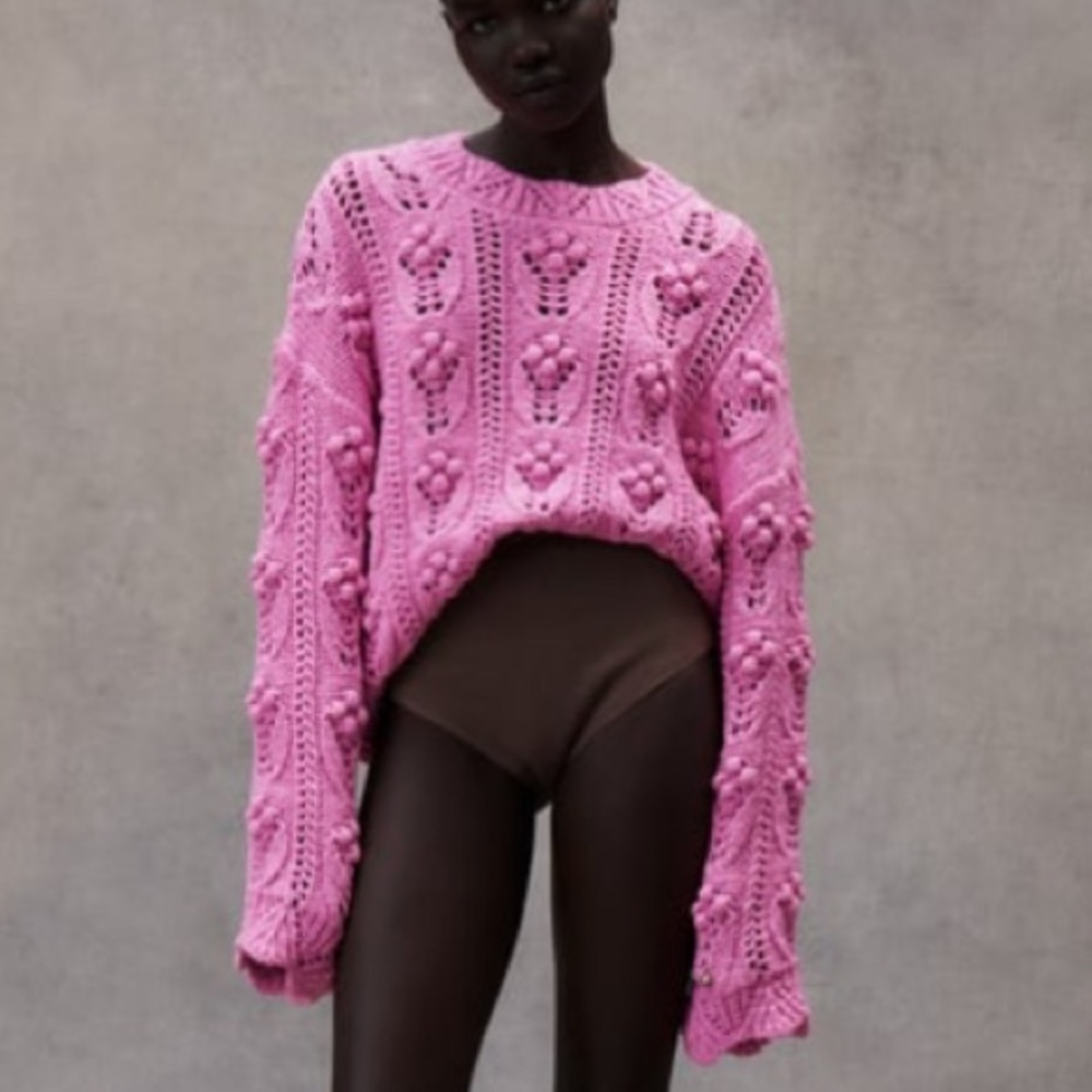 Zara Oversized Knit Sweater Pink Chunky NWT S